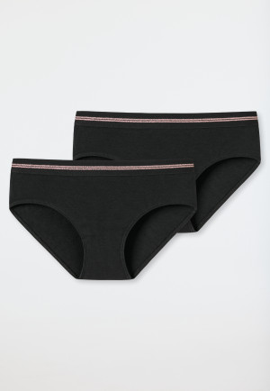 Panty's, set van 2, dubbelrib, zwart - Long Life Rib
