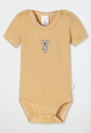 Baby onesie short-sleeved unisex bamboo stripes koala yellow - Natural Love