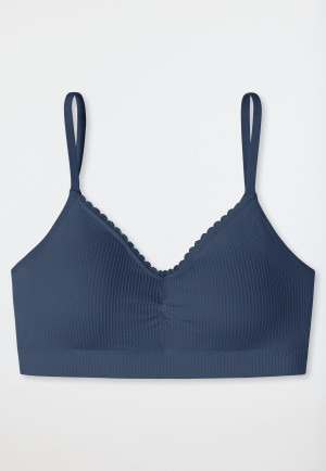 Bustier uitneembare cups kant blauw - Seamless Recycled Rib