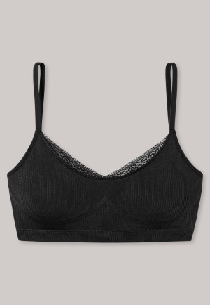 Soft bra without underwire removable cups lace black - Seamless Recycled Rib
