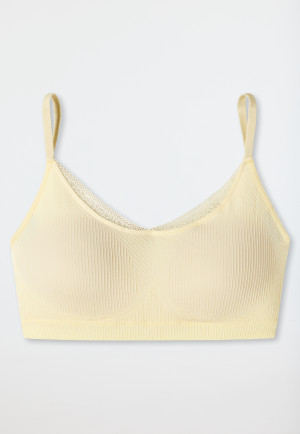 Soutien-gorge souple sans armatures bonnets amovibles dentelle vanille - Côtes recyclées sans couture