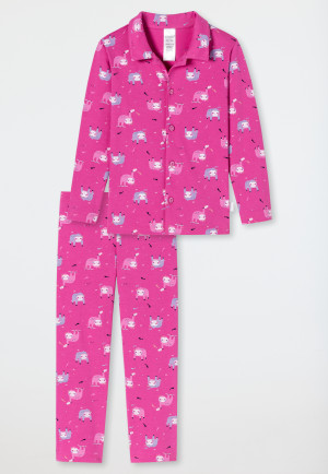Lange pyjama biologisch katoen knoopsluiting luiaard roze - Girls World