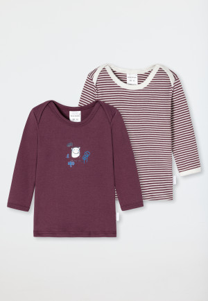 Confezione da 2 maglie unisex per bebè a maniche lunghe e a coste sottili in cotone biologico a righe, riccio, malva/bianco - Baby World