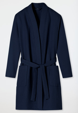 Bathrobe waffle piqué dark blue - Essentials