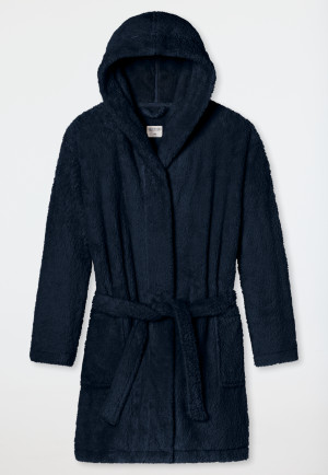 Morgenmantel Teddy-Fleece Comfort-Fit dunkelblau - Essentials