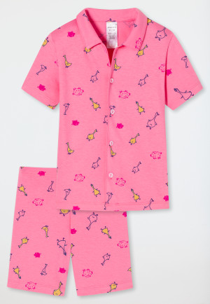 Pajamas short organic cotton button placket geese pigs pink - Girls World