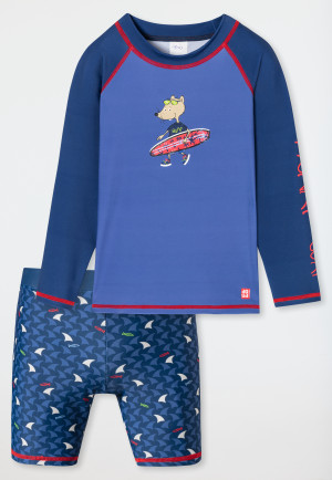 Swim set long 2-piece knitwear recycled shirt shorts shark surfer multicolor - Rat Henry
