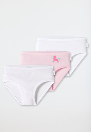 Heupslips, set van 3, fijnrib, wit/roze met pony