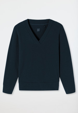 Sweatshirt lange mouwen dubbelrib geborsteld V-hals nachtblauw - Mix+Relax