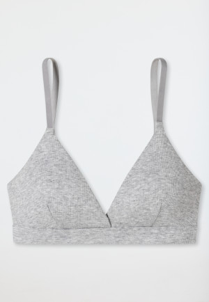 Bra wire-free double rib organic cotton removable pads heather gray - Pure Rib