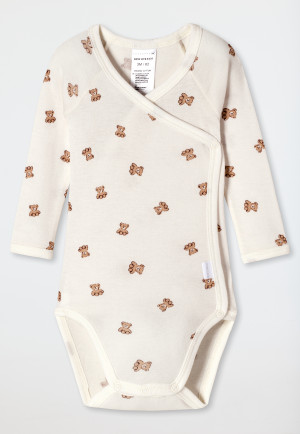 Wickelbody langarm unisex Feinripp Modal Bärchen off-white - Natural Love