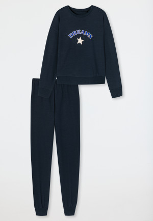Pyjama lang sweatware biologisch katoen manchetten dream night blue - Teens Nightwear