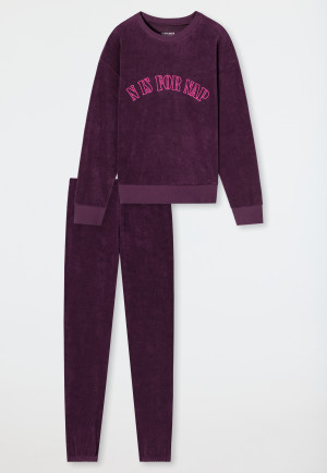 Schlafanzug lang Frottee Bündchen aubergine - Teens Nightwear