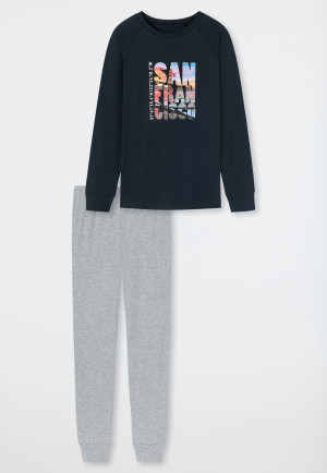 Pyjama long coton bio bords-côtes San Francisco bleu nuit - Teens Nightwear