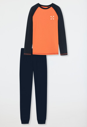 Pyjama long coton bio bords-côtes orange - Teens Nightwear