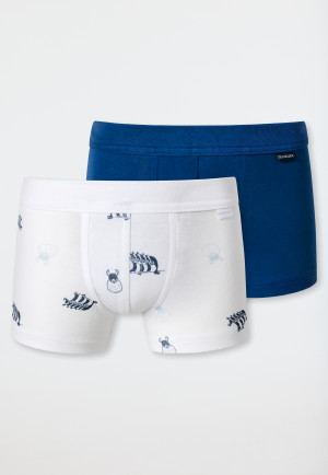 Confezione da 2 pantaloncini in cotone biologico con morbido elastico in vita e motivo di vichinghi, blu scuro/bianco - Boys World