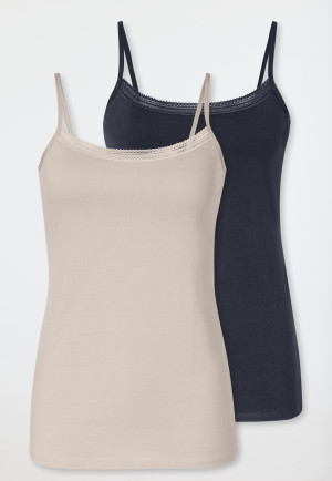 Spaghettitop grijs jaspé set van 2 - Cotton Lace