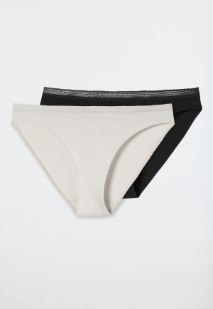 Confezione da 2 slip Rio in pizzo, nero/sabbia - Cotton Lace