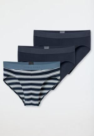 Slip rio confezione da 3 pezzi in cotone organico elastico in vita in tessuto tramato a strisce blu scuro - 95/5