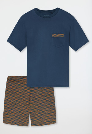 Schlafanzug kurz deep blue gemustert - Comfort Nightwear