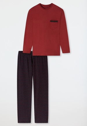 Pyjama long en coton bio rayures rouges foncées - Comfort Nightwear