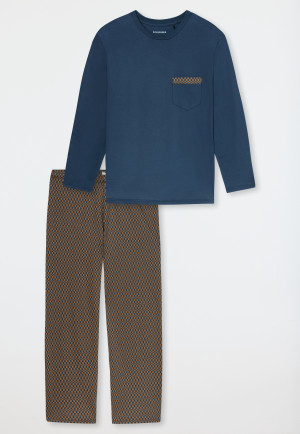 Lange pyjama, diepblauw met patroon - Comfort Nightwear