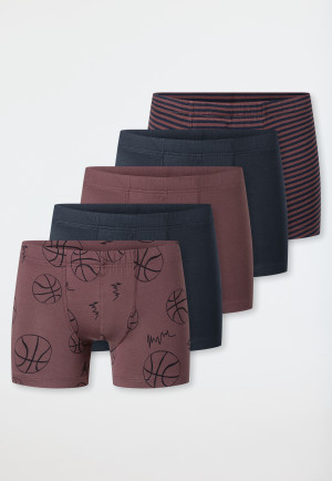 Shorts, 5-pack, Stripes, Dark Blue/Cocoa Brown - 95/5