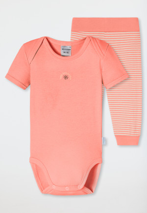 Babyset 2-teilig Feinripp Kurzarmbody Hose Sonne pfirsich - Natural Love