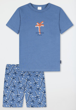 Schlafanzug kurz Palmen jeansblau - Natural Love