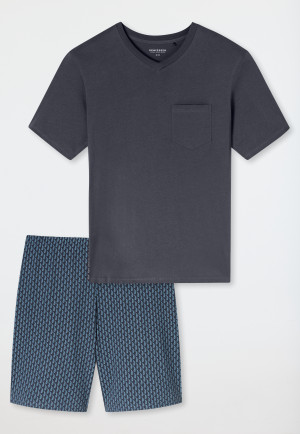 Pyjama court encolure en V poche poitrine graphite imprimé - Comfort Essentials
