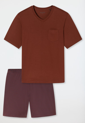 Pyjama court encolure en V poche poitrine rouge imprimé - Comfort Essentials