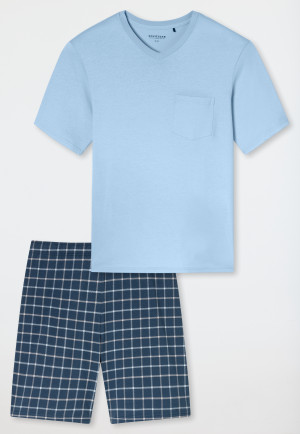 Short pyjamas V-neck chest pocket Air patterned - Comfort Essentials