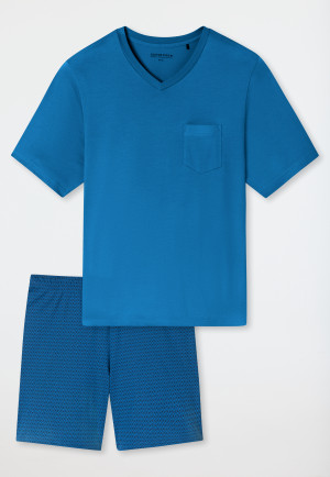 Pigiama corto con scollatura a V e tasca sul petto a fantasia aquarium - Comfort Essentials