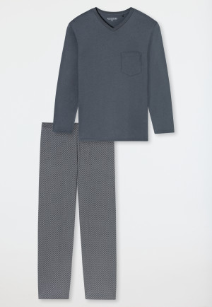 Pyjama long encolure en V poche poitrine gris foncé imprimé - Comfort Essentials