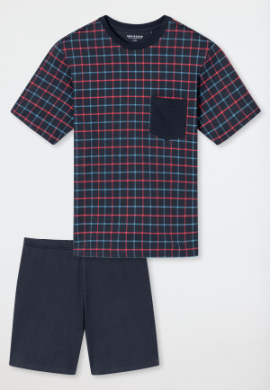 Korte pyjama met borstzak in navy patroon - Comfort Essentials