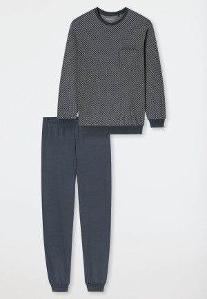 Pyjamas long pyjamas cuffs chest pocket dark grey patterned - Comfort Essentials