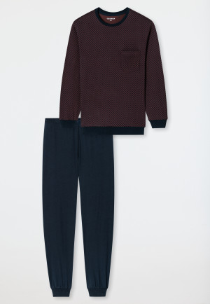 Pyjama long poignet poche poitrine brun-rouge imprimé - Comfort Essentials