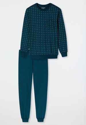 Pigiama lungo con tasca sul petto in fantasia petrolio - Comfort Essentials