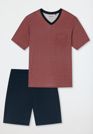 Pyjama korte Organic Cotton V-hals borstzak chilirood geruit - Comfort Nightwear