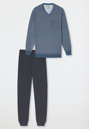 Schlafanzug lang Bündchen Karos graphit - Comfort Nightwear