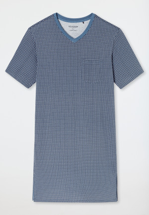 Sleep shirt short sleeve Organic Cotton V-neck chest pocket graphite chequered - Comfort Nightwear
