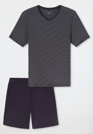Short Pyjamas with Modal V-Neck Stripes in Graphite - Long Life Soft