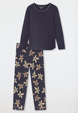 Schlafanzug lang Blumen graphit - Comfort Nightwear