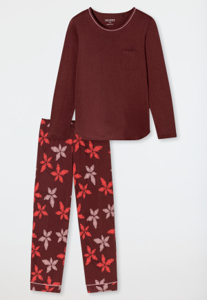 Pyjama long fleurs bordeaux - Comfort Nightwear
