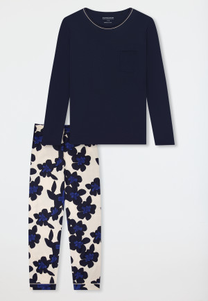 Pyjama lang gebloemd navy - Comfort Nightwear