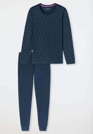 Schlafanzug lang Bündchen Punkte ultra violett - Casual Essentials