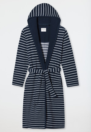 Bademantel Leichtfrottee navy gestreift - Feather Terry