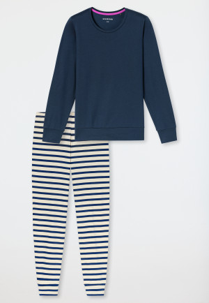 Pigiama lungo con polsini a righe blu scuro - Casual Essentials