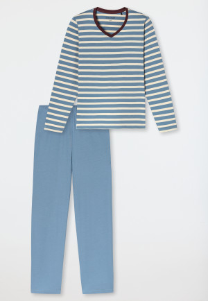 Schlafanzug lang Ringel graublau - Casual Essentials