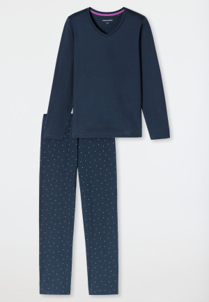 Schlafanzug lang Punkte deep blue - Casual Essentials